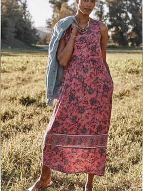 NEW J. Jill Border-Print Maxi Dress XL Dreamscape A Line Flowy Pockets